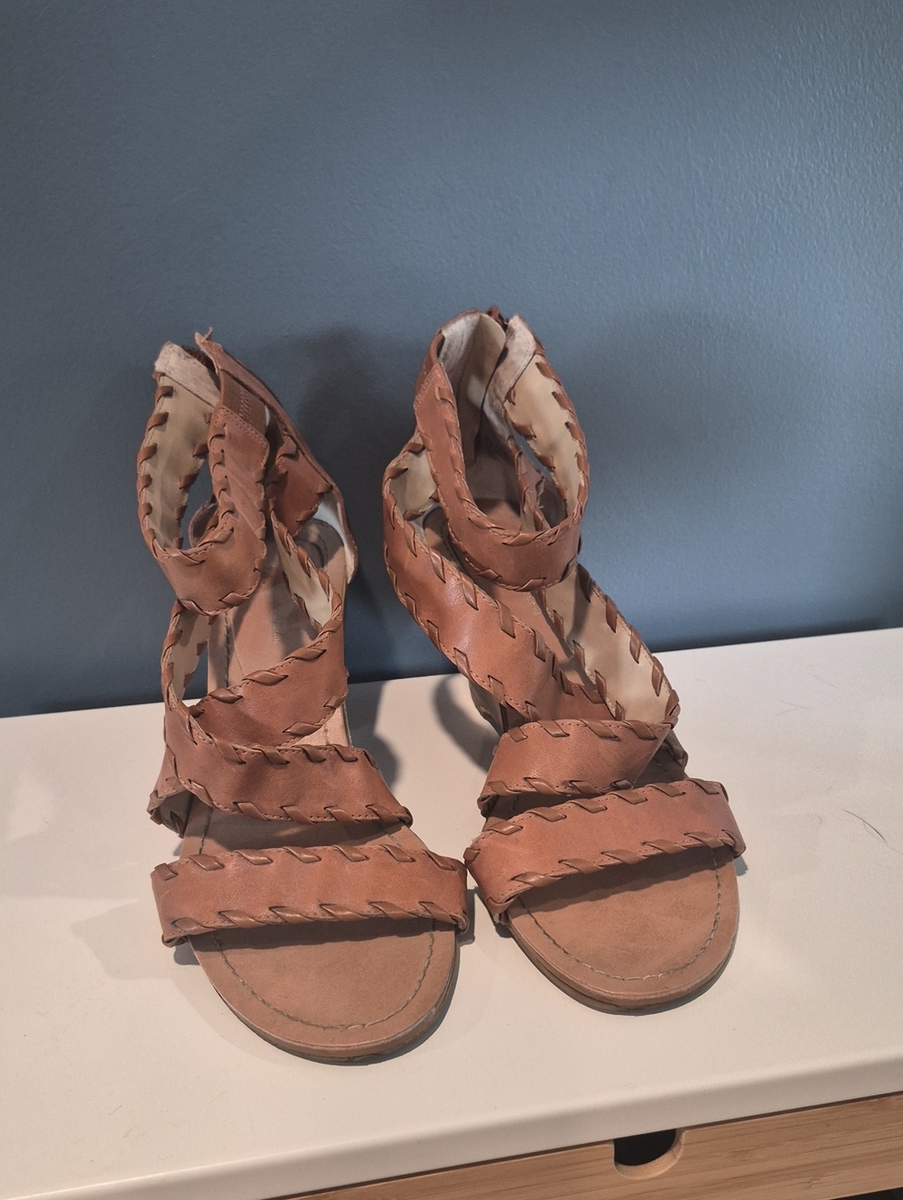 INC International Concepts Tan Braided Strappy Heels